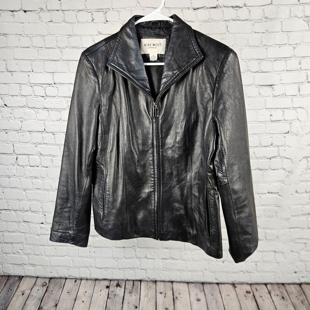 Nine West Separates Black Leather Jacket Womens Large Full Zip 9WSM2850